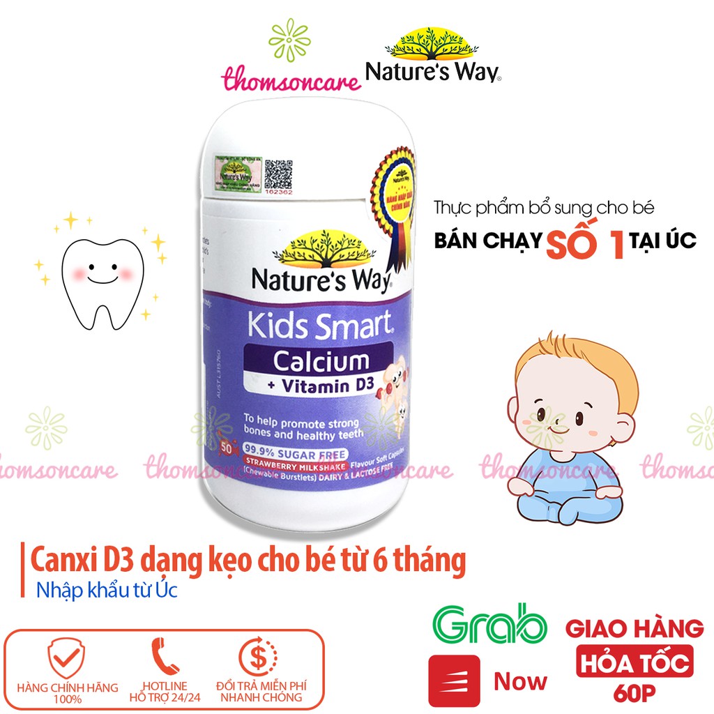 Kẹo bổ sung Canxi và D3 cho bé Nature Way Kids smart Calcium D3 Hộp 50 viên, tăng phát triển chiều cao cho trẻ