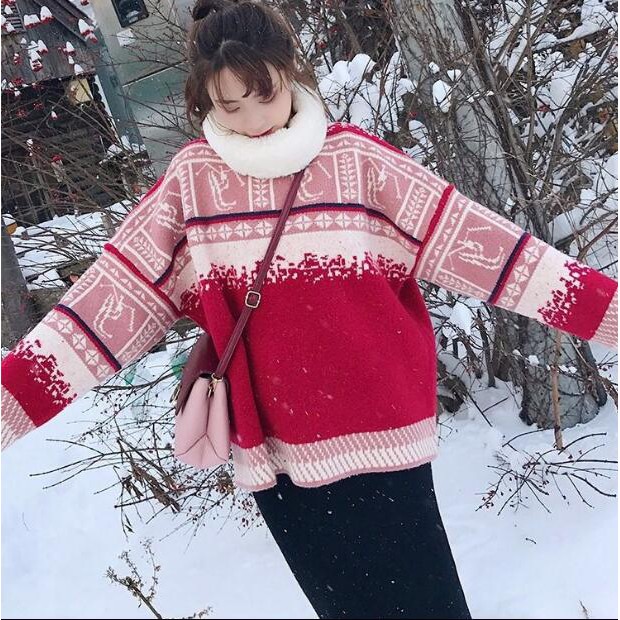 Áo Len Dày Dáng Rộng Họa Tiết Giáng Sinh Thời Trang Hàn Quốc | BigBuy360 - bigbuy360.vn