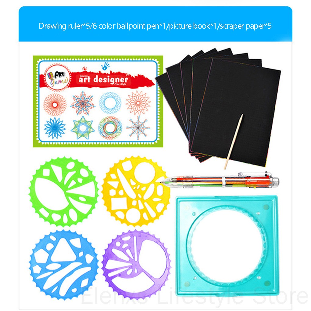 DIY Spirograph Drawing Templates Toy Set Geometric Curve Ruler Stencil Children Painting Learn ELEN