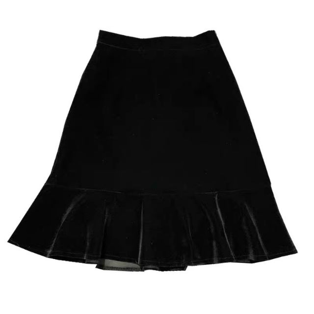 Chân váy nhung form chữ A phối bèo