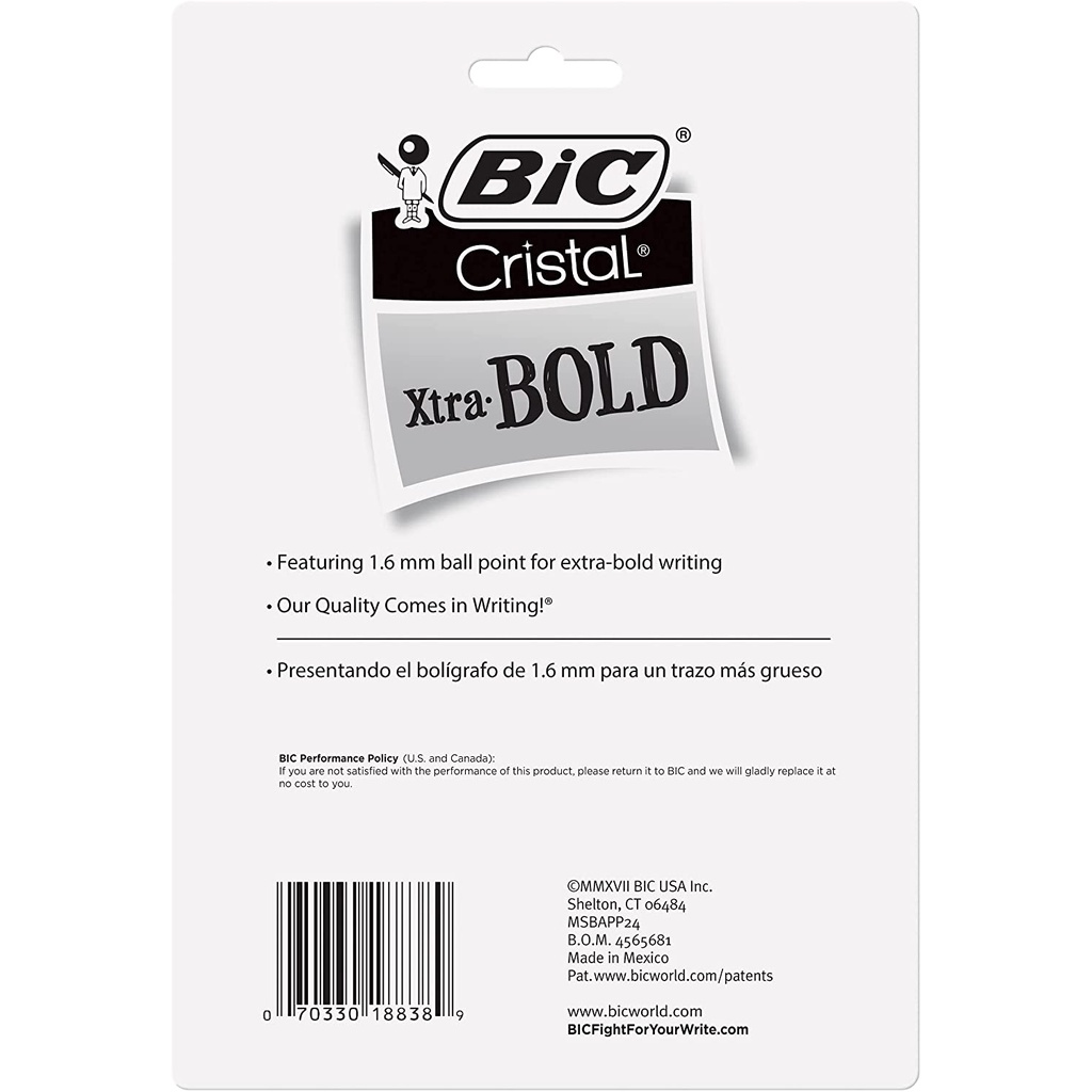 Bút bi BIC Cristal Xtra Bold Fashion Ballpoint Pen, Bold Point