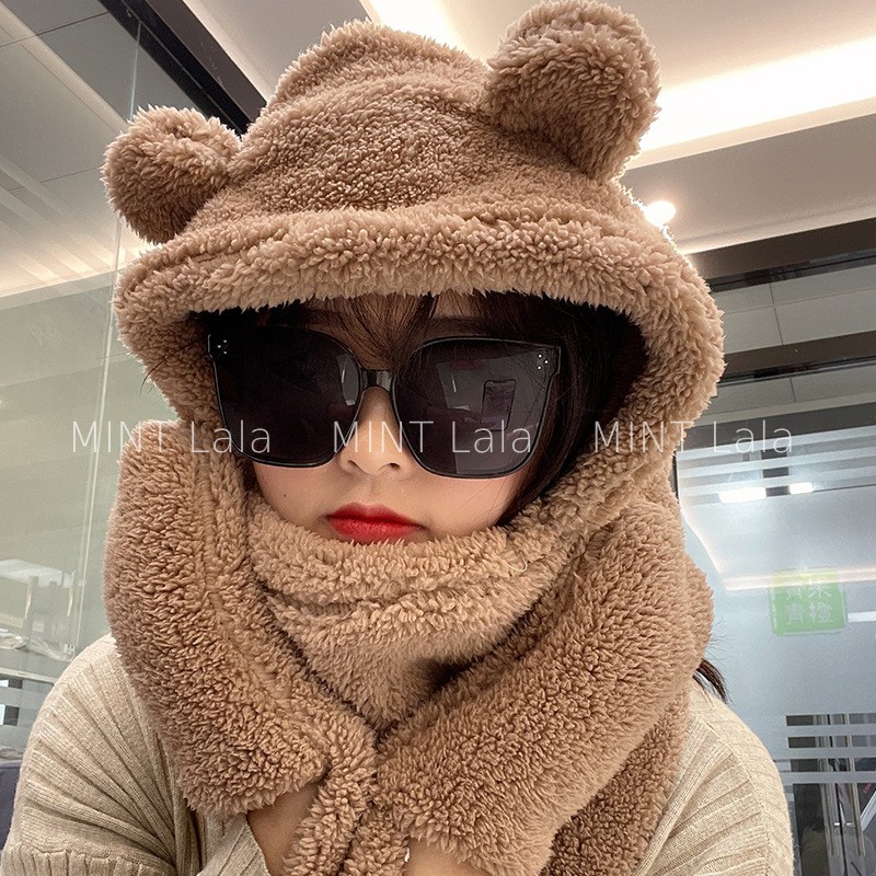 Mũ Bông Mũ Lông Cừu Tai Gấu Kèm Khăn Và Găng Tay Jennie 3in1 - Loại Dày