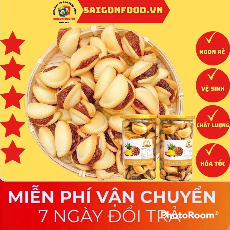 Bánh Sò Khóm Thái Lan 3 Vị Thơm_Dâu_Nho - Bánh Quy Nhân Trái Cây Chua Ngọt  Size Lớn 350GR [Nguyên Ko Bể] giòn thơm ngon