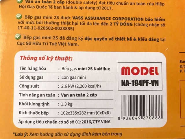 Bếp gas mini Namilux NA-194PF  2S Bảo vệ chống nổ 2 cấp (Hình thật sản phẩm)