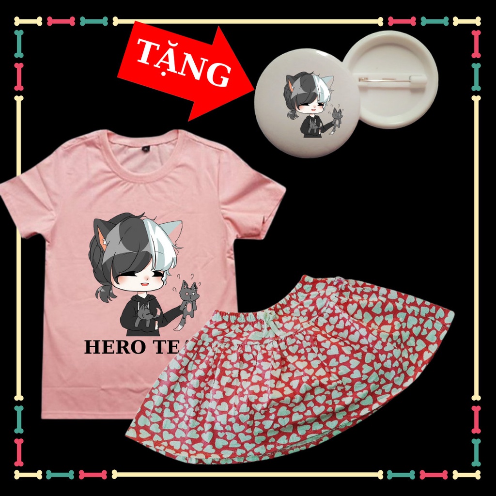 Combo Váy cotton áo thun in hình Hero Team Siro Official dễ thương cho bé gái Tặng HUY HIỆU Hero Team