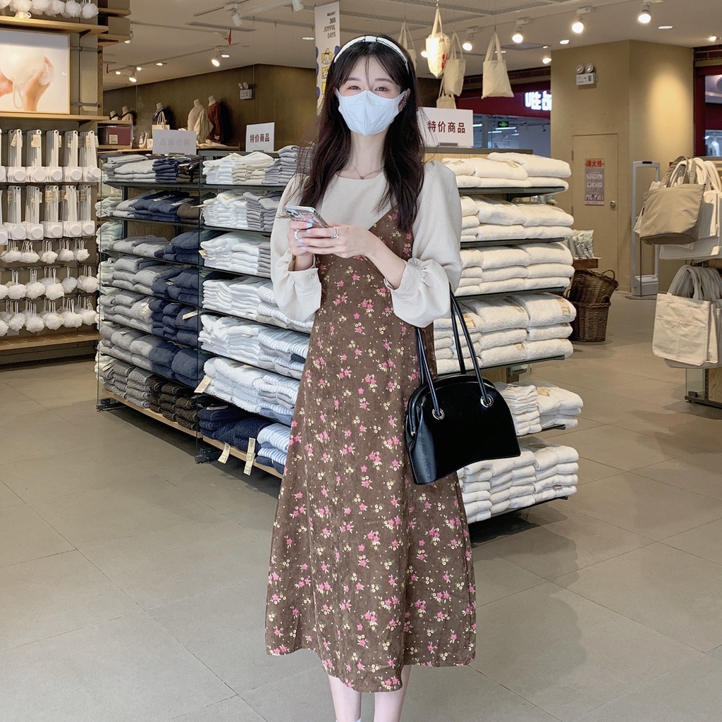 Áo/Đầm Hoa Hai Dây Phong Cách Retro Pháp