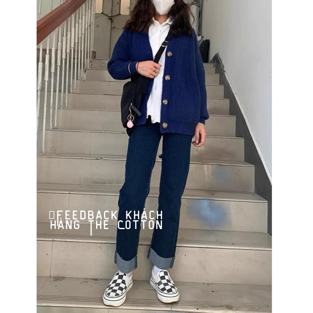 Quần Bò Gập Gấu Co Giãn Hàn Quốc Quần Jeans Nữ Xanh Đậm Lưng Cao TheCotton | BigBuy360 - bigbuy360.vn