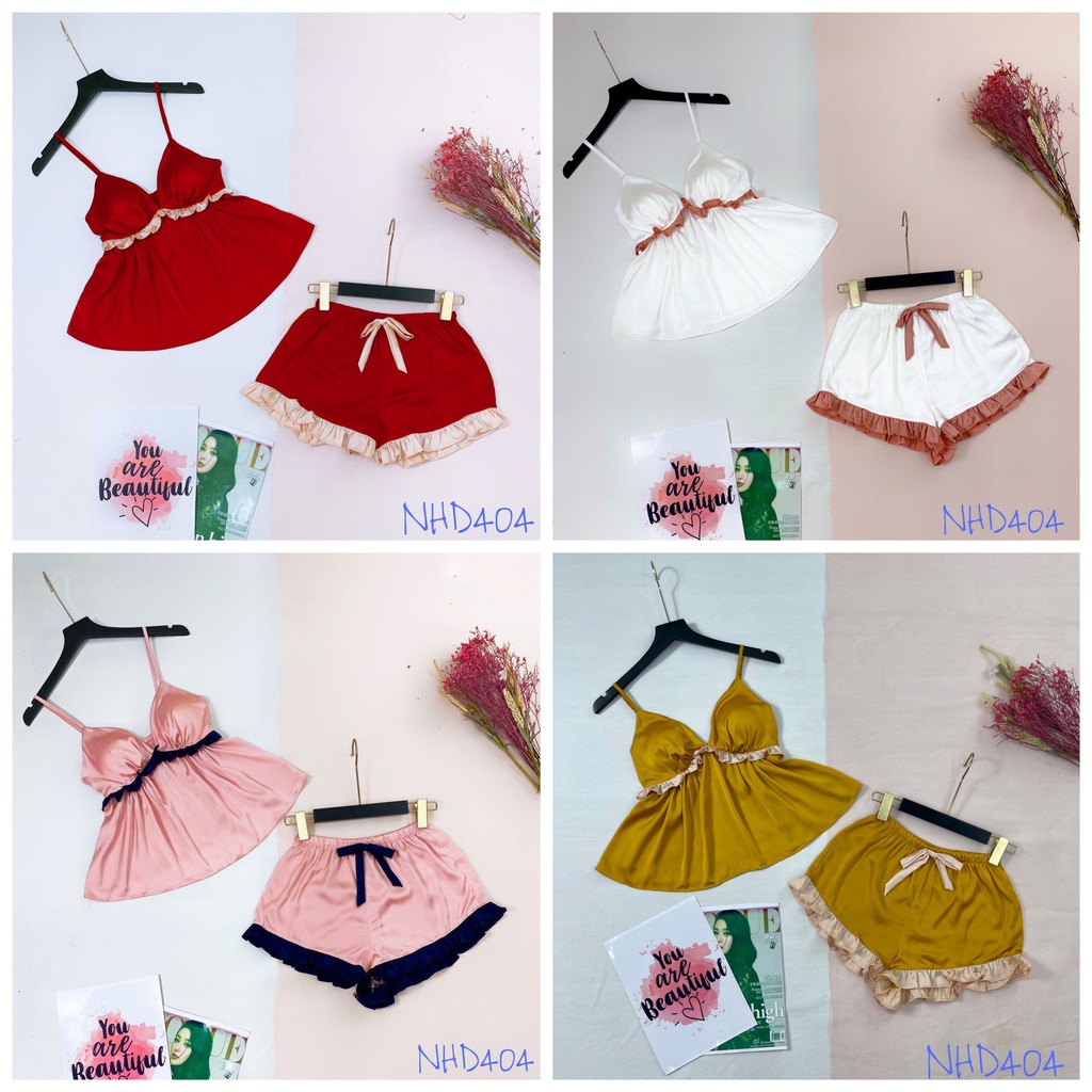 [FREESHIP 50K] Bộ Mặc Nhà Nhistore -Bộ Quần Ngắn Áo 2 Dây Cúp Ngực Phối Bèo Sexy Freesize Dưới 57kg