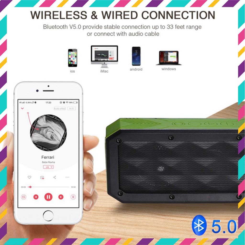 [ Loa Bluetooth ] Thẻ SD, AUX, Jắc 3,5mm [CHUẨN IPX7] [Âm Thanh trung thực] Phương tiện dã ngoại tiện nghi [RẺ VÔ ĐỊCH].