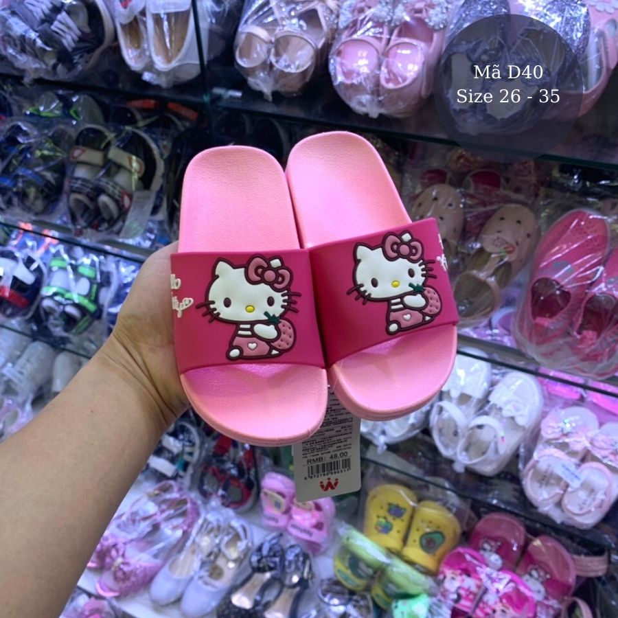 Dép bé gái cho trẻ em học sinh 3  -10 tuổi hình hello kitty Model 2021 quai ngang, đi trong nhà chống trơn trượt D40