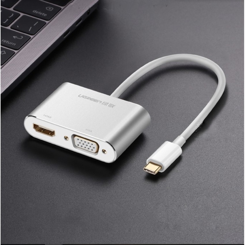 Bộ chuyển đổi USB type C sang HDMI + VGA vỏ nhôm dài 10cm UGREEN CM162