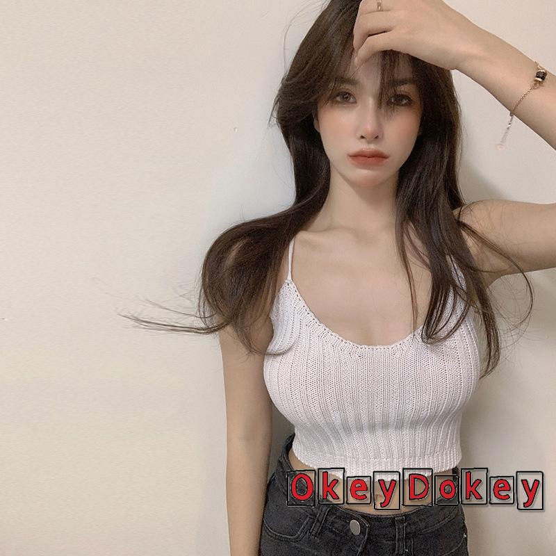 Áo Dệt Kim Sát Nách Màu Trơn Dáng Ôm Cổ Xẻ Tà Một Kích Thước Cho Nữ