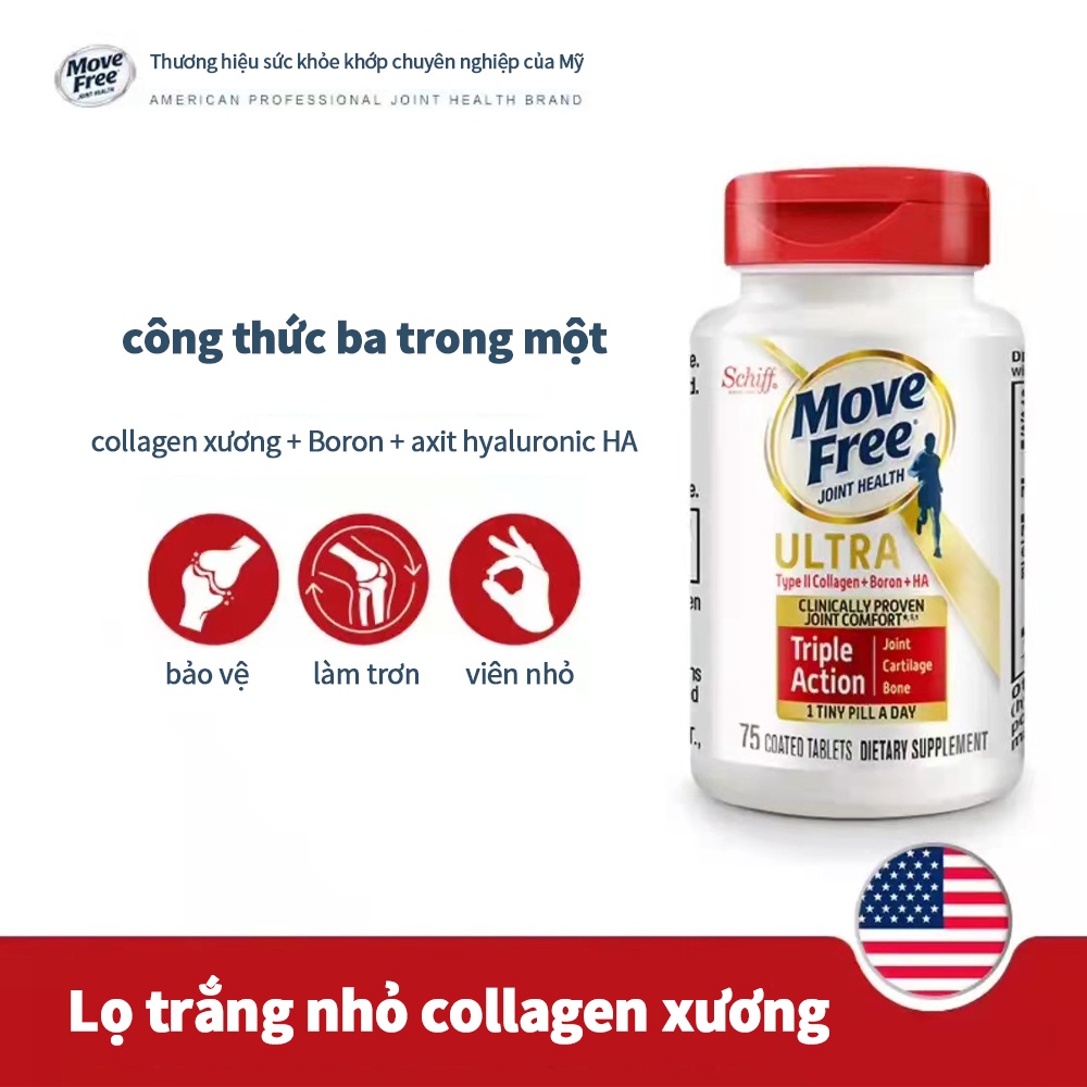 Viên Uống Move Free Joint Health Ultra Type II Collagen + Boron + HA Hộp 75 Viên