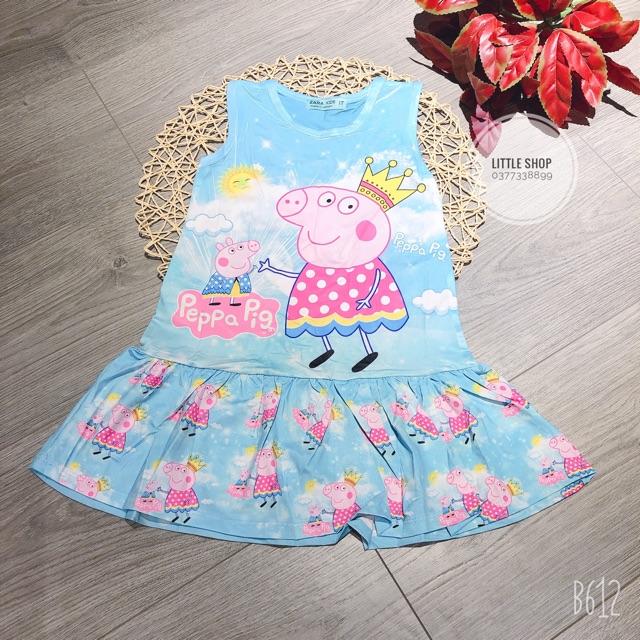 Đầm thun 3D Heo Peppa cho bé gái