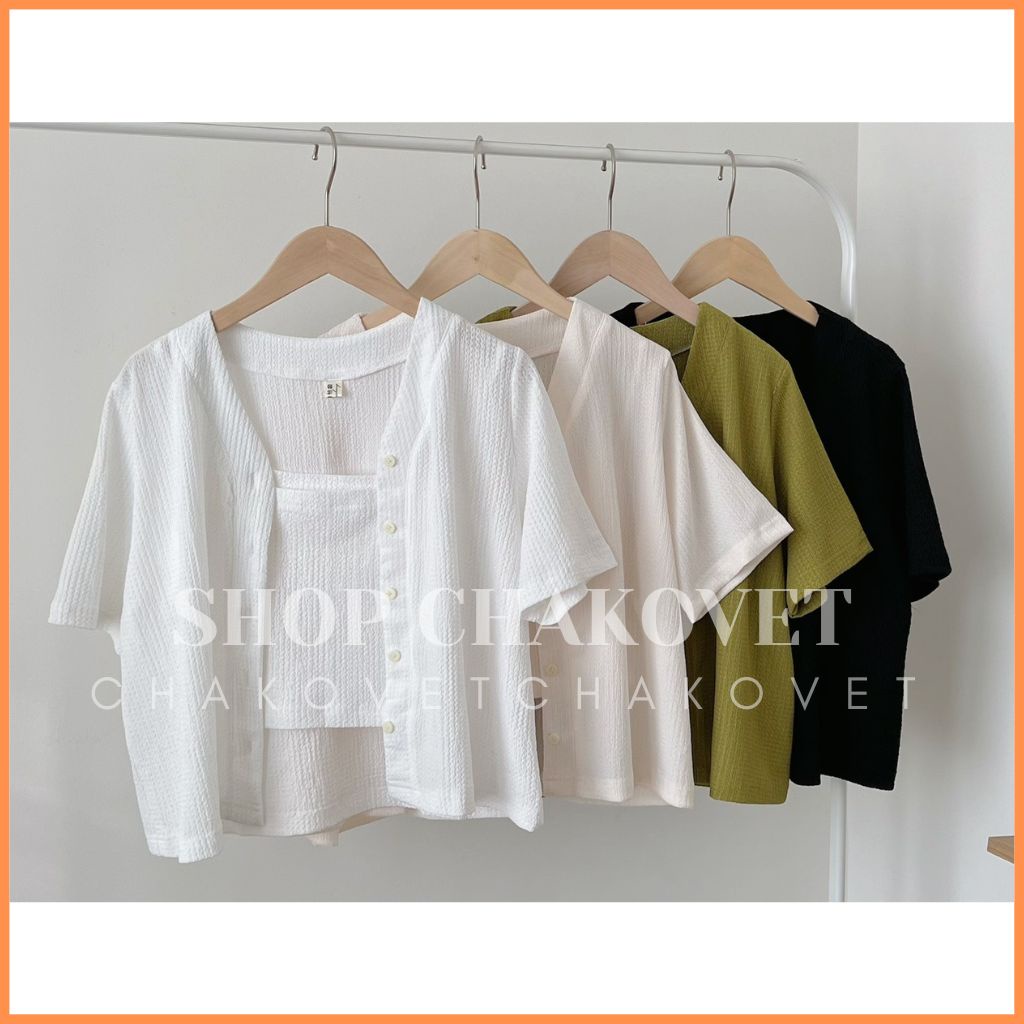 Set đồ nữ gồm áo Cadigan Croptop cổ V tay ngắn và áo 2 dây S8391 cao cấp Bộ nữ đẹp nhiều màu bánh bèo đi chơi sang chảnh