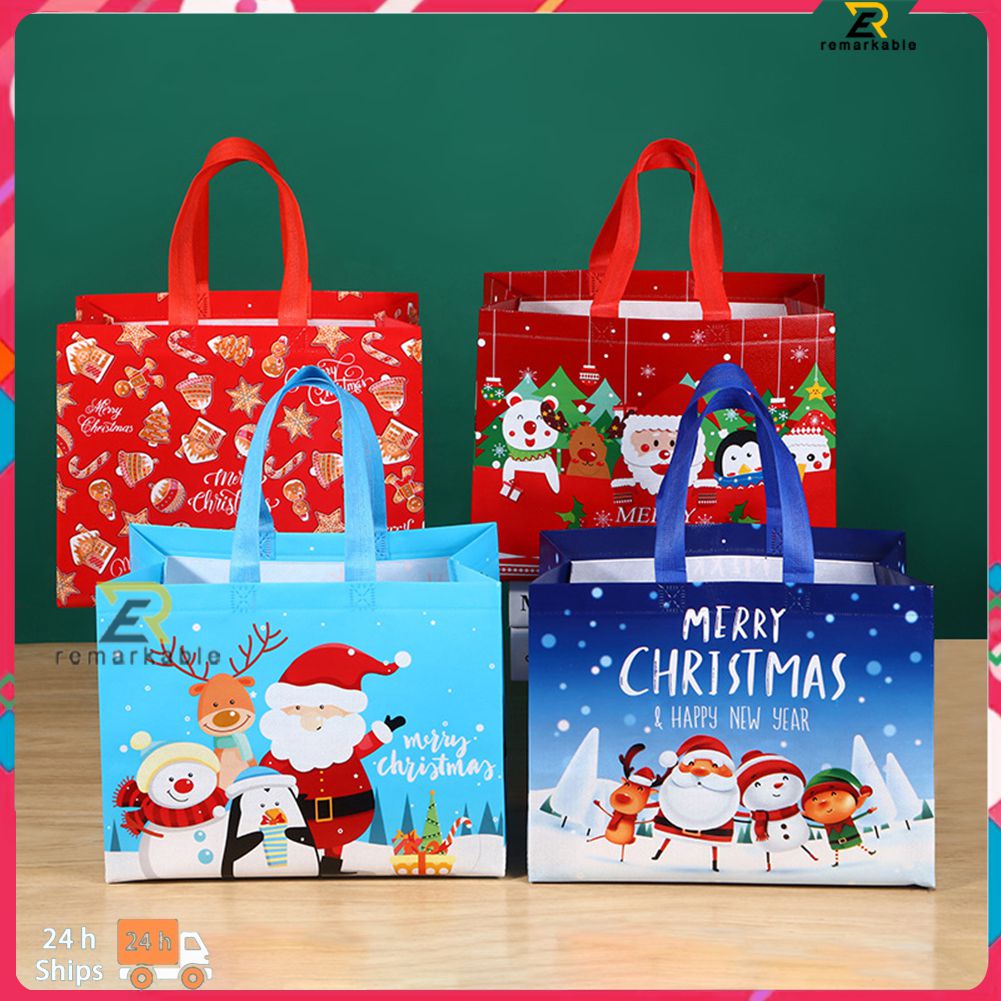 Sẵn Sàng Cổ 1 Cái Mang Chủ Đề Giáng Sinh Túi Xách Vải Không Dệt Túi Tote Hoạt Hình Ông Già Noel Người Tuyết Thân Thiện Với Môi Trường Gấp Gọn Bảo Quản túi Bán Buôn