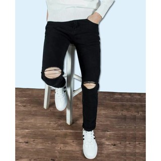 Quần Bò Nam Rách Gối | Quần jeans Đen Nam Trơn Rách gối Cao Cấp của Shopthunsi