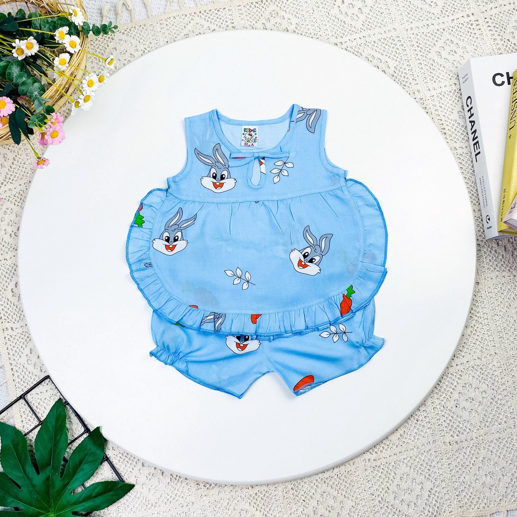 Bộ quần áo vải tôn  mẫu sát nách lai bèo tròn mềm - mịn - mát cho bé gái Megauu