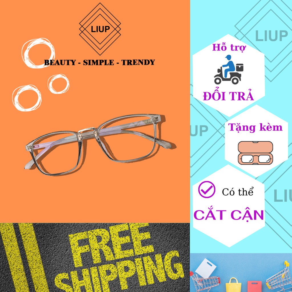 Gọng kính cận ombre nam nữ Liup eyewear mắt tròn, chống ánh sáng xanh, uv400 nhựa dẻo phối kim loại 19088