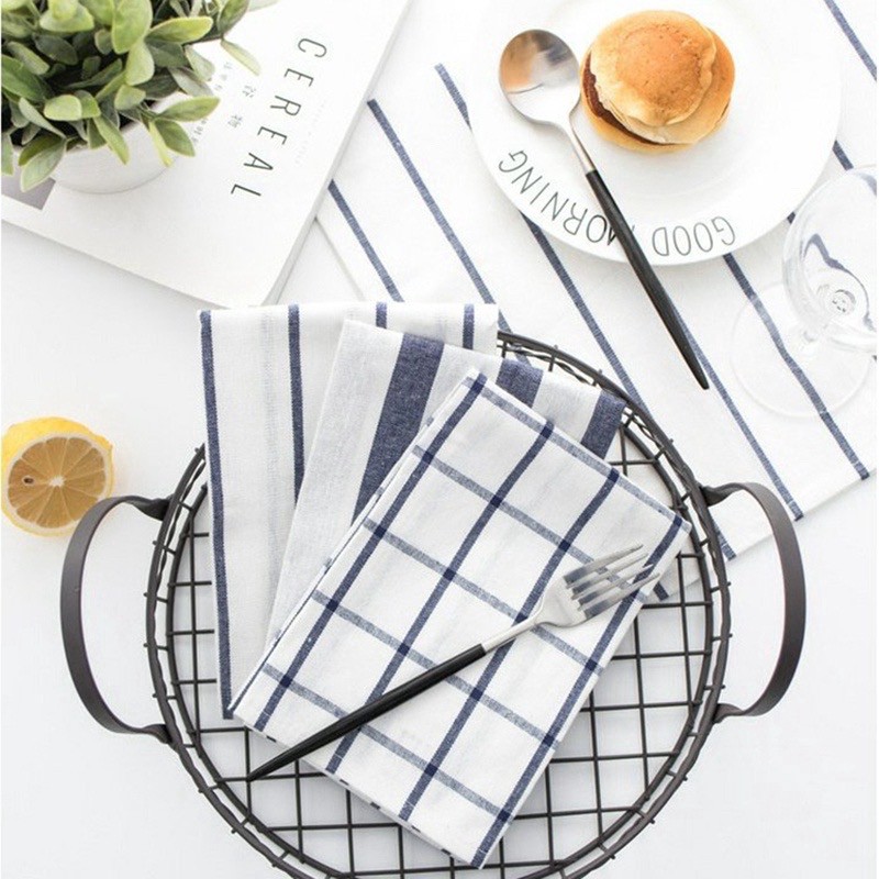 Khăn Bếp, Khăn Trải Bàn Vải Linen Kẻ Sọc Caro, Phong Cách Tối Giản Nhật Bản - almondconcept