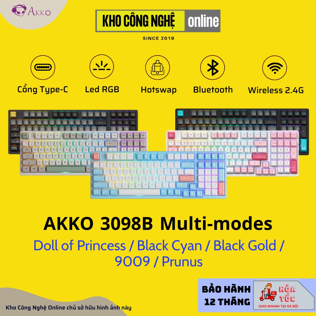 Bàn phím cơ AKKO 3098B Multi-modes (Led RGB/Bluetooth/Wireless 2.4G/Hotswap/Foam tiêu âm/Foam Đáy/Pre-lube)