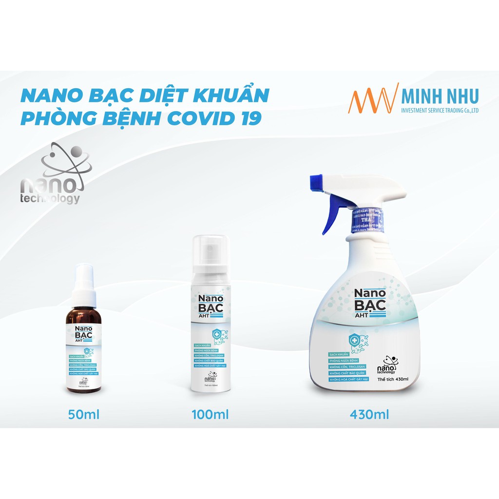 Chai xịt diệt khuẩn màn hình điện thoại, laptop, vật dụng và rửa tay khô Nano bạc AHT 50ml