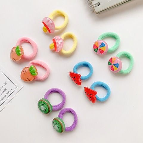 Set 10 thun buộc tóc Vải hình thú, trái cây, bông hoa