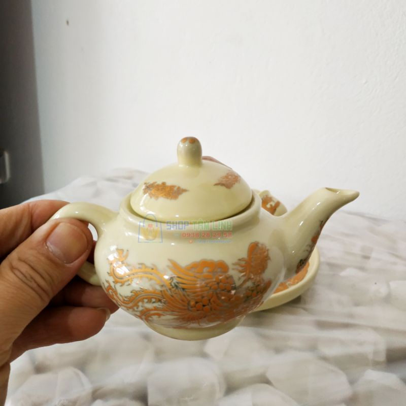 Ấm chén đồ thờ cúng gốm sứ Bát Tràng cao cấp vẽ vàng men ngà Shoptamlinh