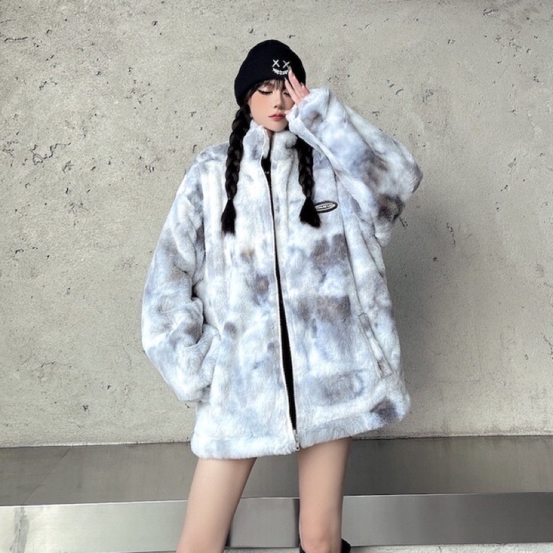 TKLIHN Áo Khoác LÔNG cao cổ Ulzzang loang màu HOT TREND 2022 Cá tính độc lạ KÈM ẢNH THẬT CUỐI