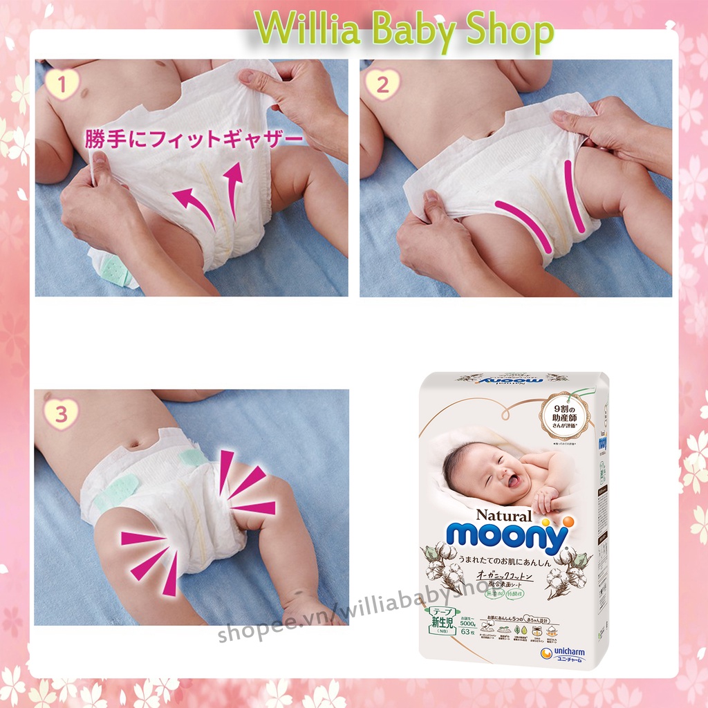 Bỉm Moony Natural ❤️️ Moony Natural Nội Địa Chính Hãng - Bỉm Moony Dán/Quần Đủ Size NB63/S58/M48/L36/XL32