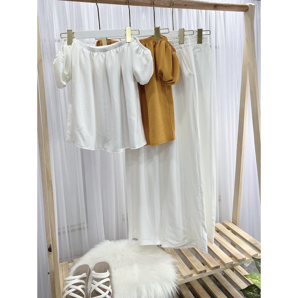 Set Trễ Vai Đi Biển Mix Quần Suông Ống Rộng | BigBuy360 - bigbuy360.vn