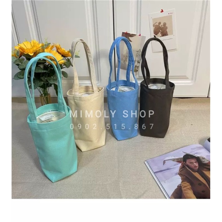 Túi Xách Vải Đựng Ly Trơn Đeo Chéo Nhiều Màu Vải Canvas