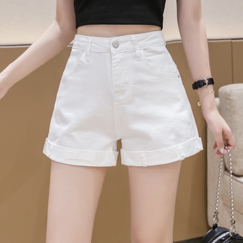 Quần Short Đùi Kaki Nhung Jeans Gập Gấu 2 Màu Đen Trắng Thời Trang Cá Tính Mùa Hè Dành Cho Nữ