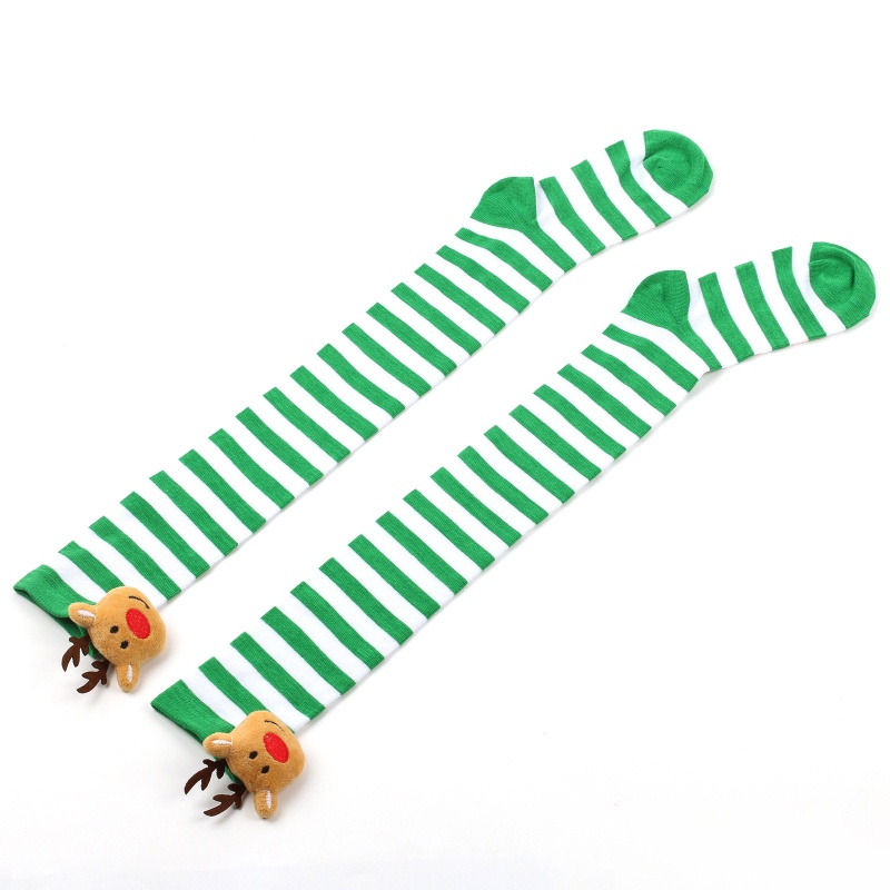 Tất Dài Qua Gối Vải Lông Mềm Mịn Họa Tiết Sừng Hươu 3D Dễ Thương Hóa Trang Tiệc Giáng Sinh