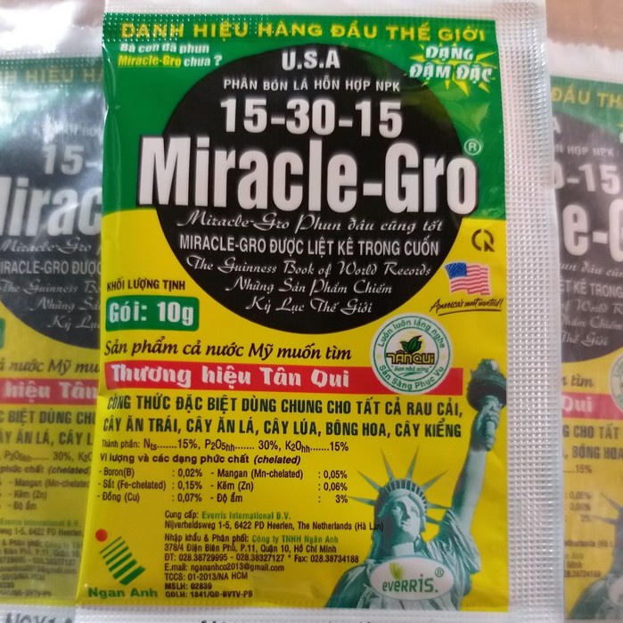 Phân Bón Lá Miracle Gro 15-30-15 (10g),Phân Bón Miracle-Gro chuyên dùng cho hoa lan,hồng,thúc ra hoa các loại cây trồng