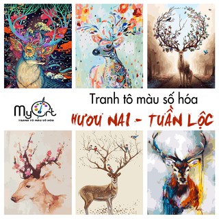 Tranh tô mào theo số sơn dầu số hóa Myart - Tổng hợp các mẫu tranh Hươu nai Tuần lộc