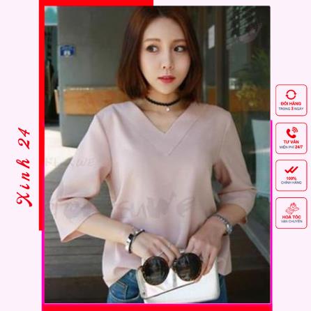 Áo cổ tim, áo sơ mi công sở cổ tim tay lỡ phong cách Hàn Quốc | BigBuy360 - bigbuy360.vn