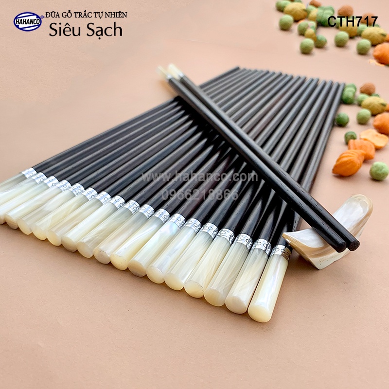 Đũa Tròn Gỗ Trắc Đầu Ốc Viền Bạc Super VIP HAHANCO (Hộp 10 Đôi) Giới Thượng Lưu- CTH717
