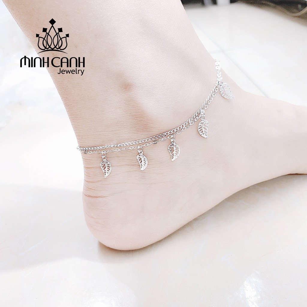 Lắc Chân Bạc Nữ Họa Tiết Chiếc Lá Dây Kép - Minh Canh Jewelry