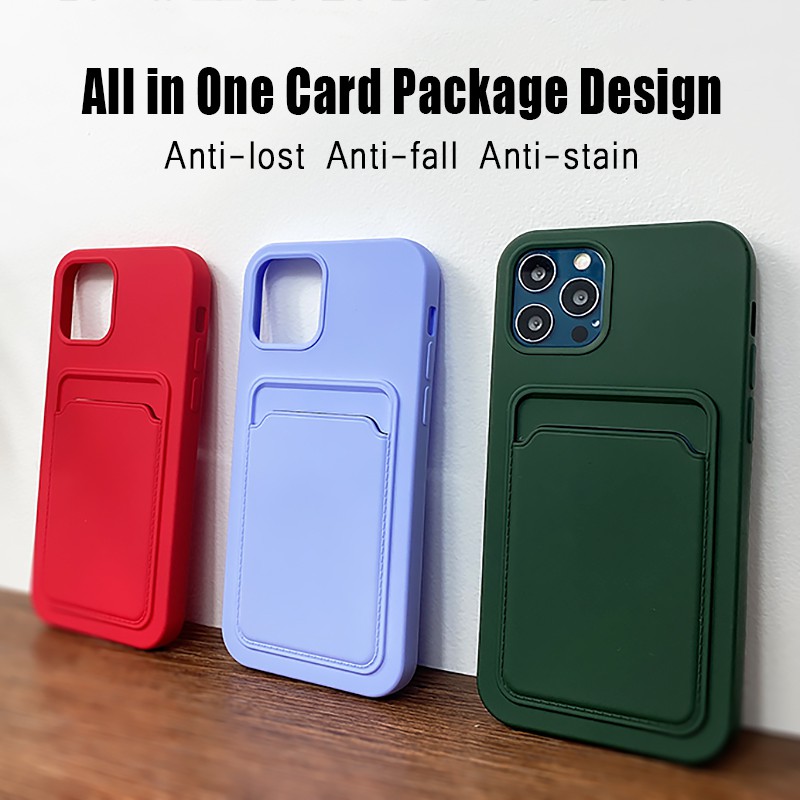 Ốp Điện Thoại Silicone Mềm Chống Sốc Có Ngăn Đựng Thẻ Cho iPhone 14 13 12 11 Pro Max X XR XS Max