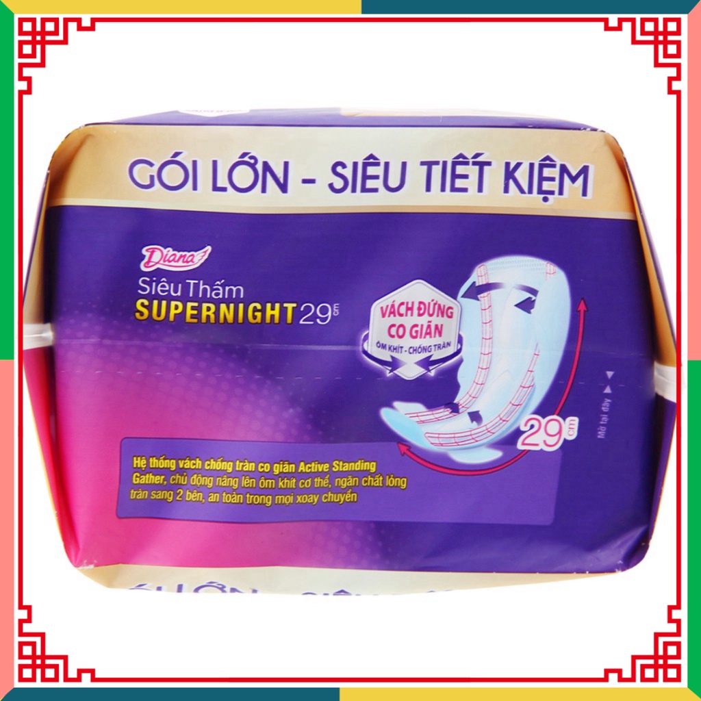 Combo 5 Gói Băng lau chùi Diana buổi tối Siêu Thấm 29cm 4 Miếng Super Night 29cm ( Đại lý Ngọc Toản)