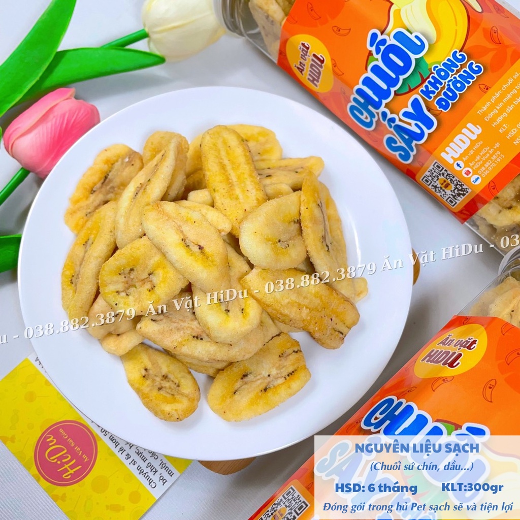 Chuối sấy khô giòn không đường HiDu 300gr giòn tan