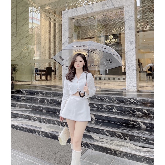 Set trơn áo crop, cv chữ A (Đen/trắng)