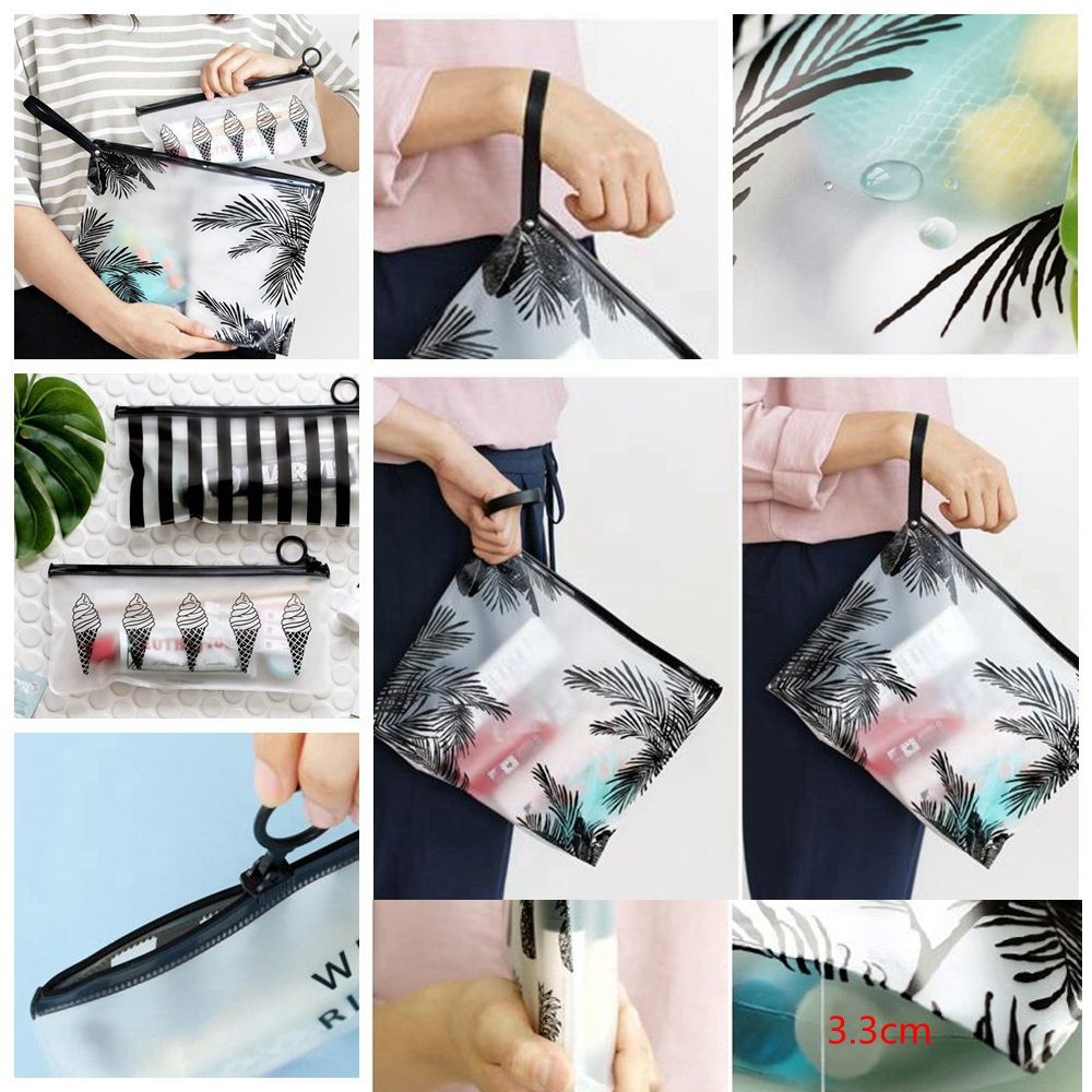 Túi Đựng Đồ Trang Điểm Bằng Nhựa Pvc Trong Suốt In Họa Tiết Cây Dừa