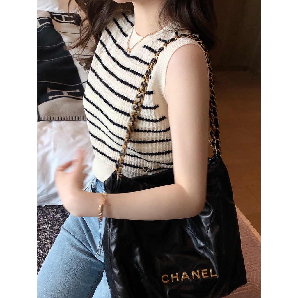 Áo Hai Dây Dệt Kim Kẻ Sọc Thời Trang Mùa Hè Cho Nữ