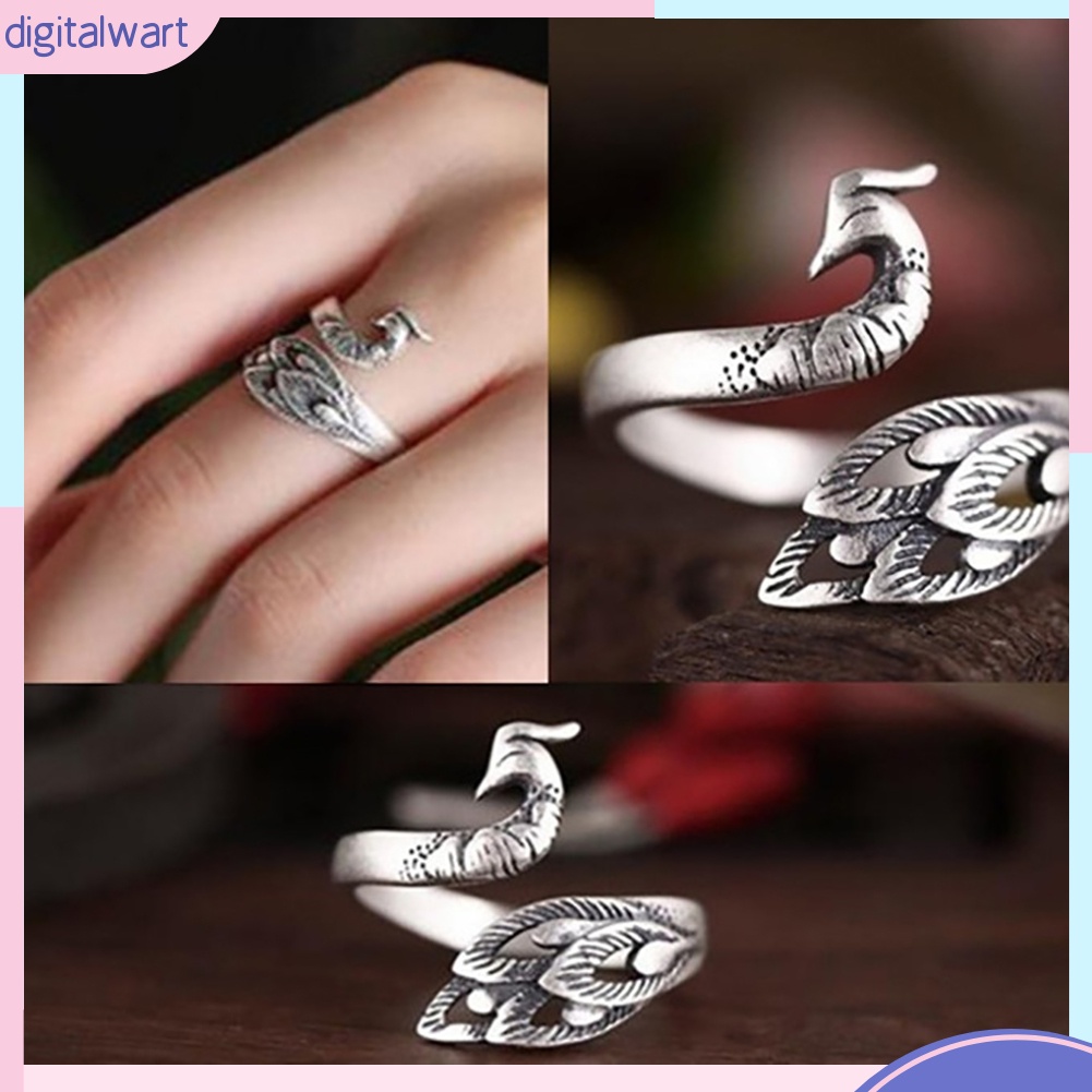 Nhẫn hở hình chim công phong cách vintage
