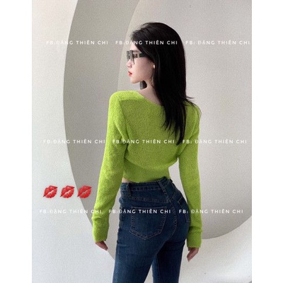 Áo cổ vuông croptop dài tay montoghi QC khuy