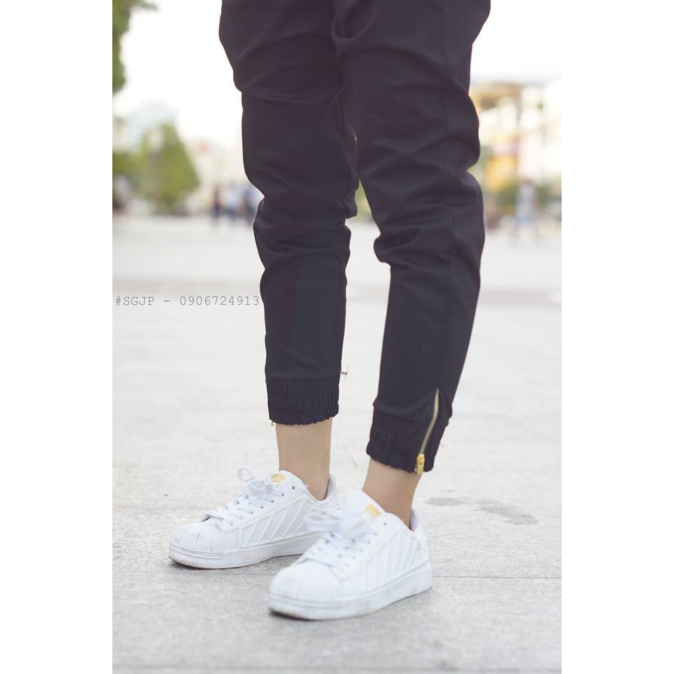 Quần Jogger Kaki Nam Nữ Zipper Trơn Đen Unisex