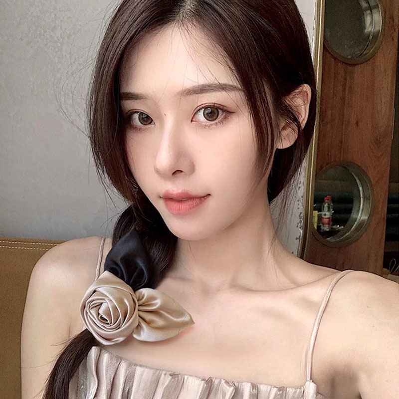 Kẹp Tóc Hình Hoa Hồng Bằng Satin Phong Cách Vintage Cho Nữ