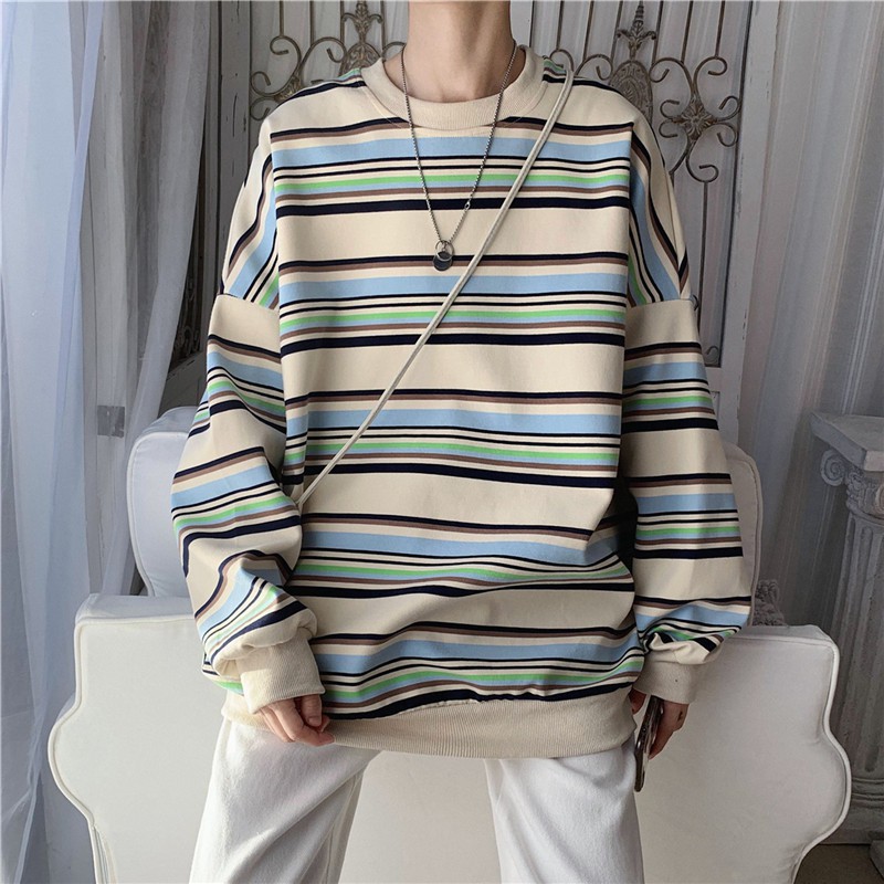 Áo thun tay dài cổ tròn kẻ sọc thời trang mùa thu cho nam & nữ | BigBuy360 - bigbuy360.vn